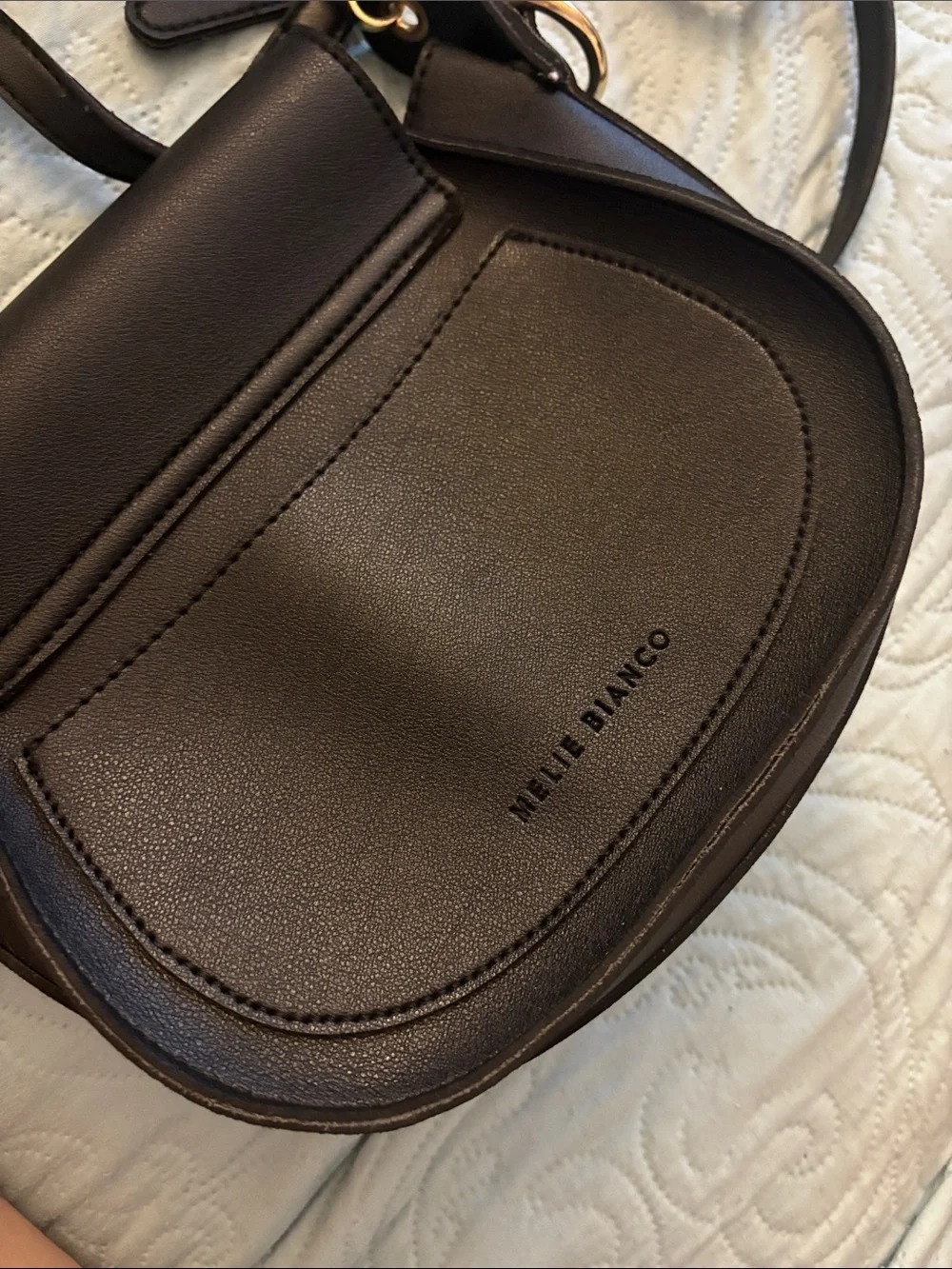 Classic Black Crossbody Bag with Gold Ring Accent